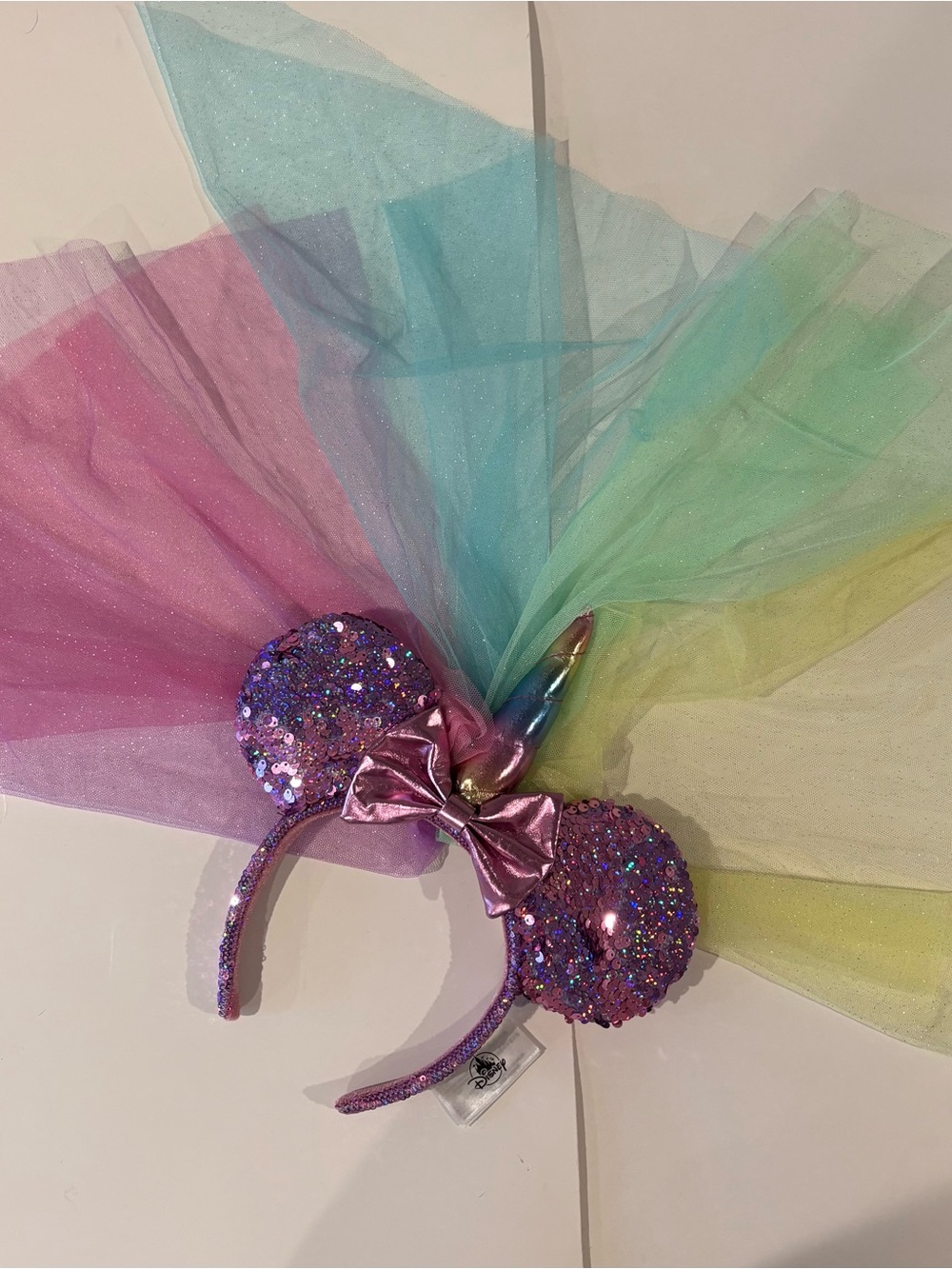 Disney Parks Unicorn Minnie Mouse Ears Rainbow Veil Sequin Headband